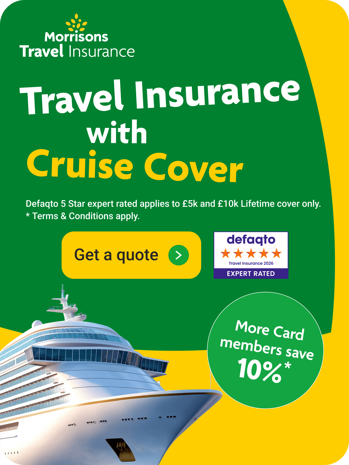 Travel Insurance with Cruise cover. More card member benefits available*. Click here to get a quote.