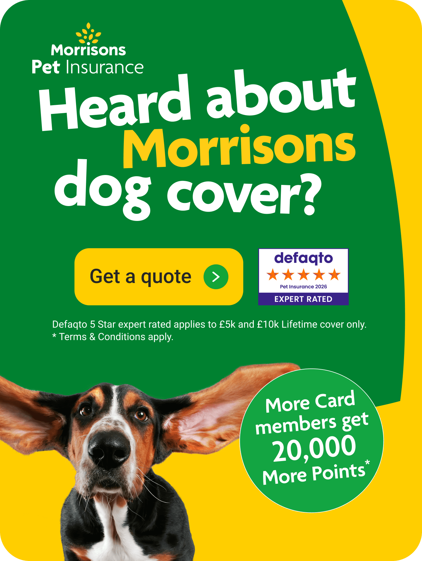 Heard about morrisons dog cover? More card member benefits available*. Click here to get a quote.