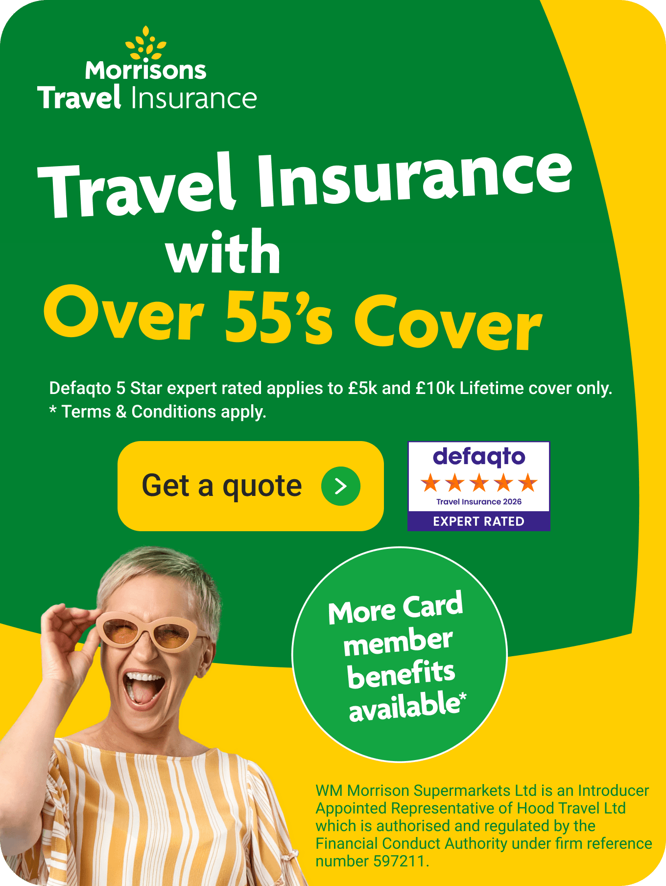 Travel Insurance with Over 55 cover. More card member benefits available*. Click here to get a quote.