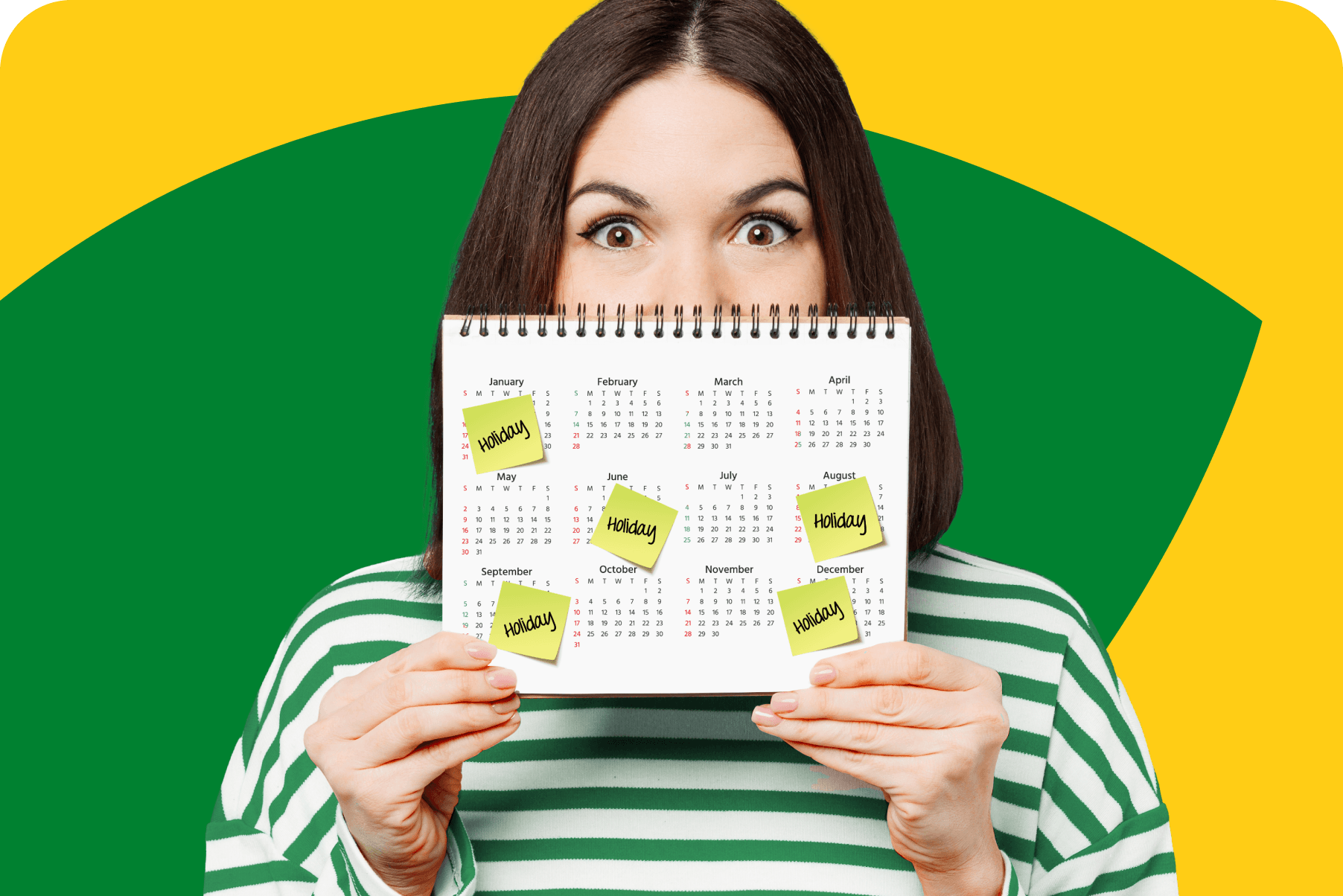 Image of a woman holding a calendar with holidays on